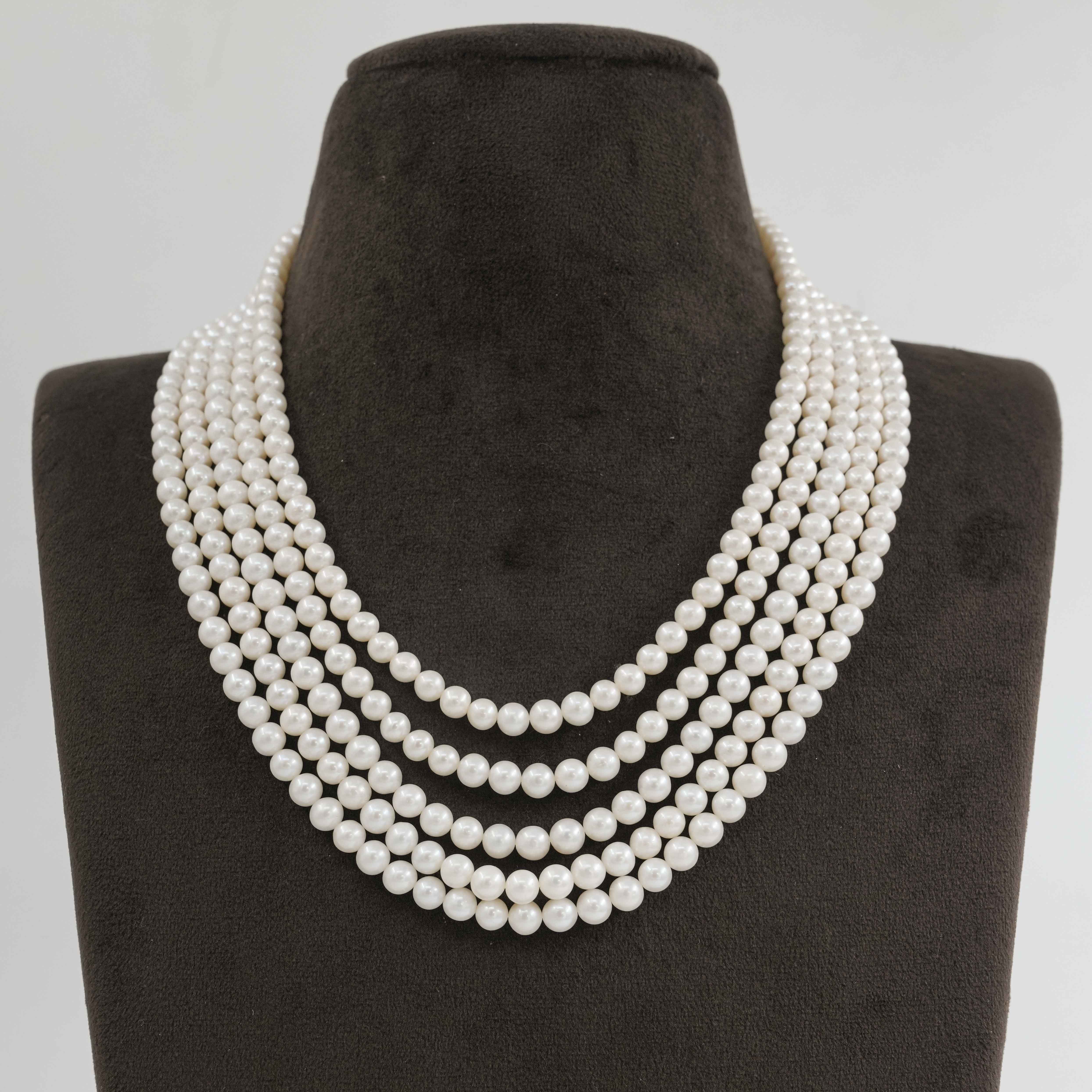 Natural Pearl five layered round necklace